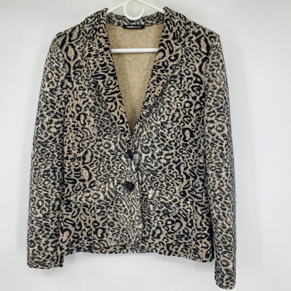 Frank Walder Leopard Print Blazer‎ Women Beige Black Button Front Jacket Size 12